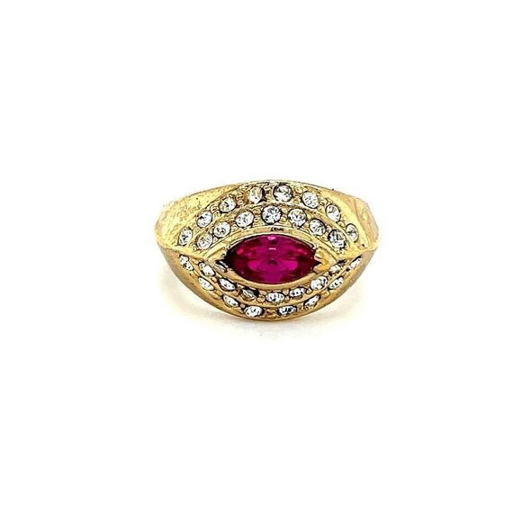 18K GE Red/White Stone Ring - Picture 1 of 9